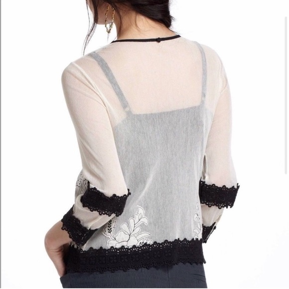 Anthropologie Leifnotes Agraffe Sheer Lace Cardigan Removable Beaded Collar10 - Picture 3 of 14